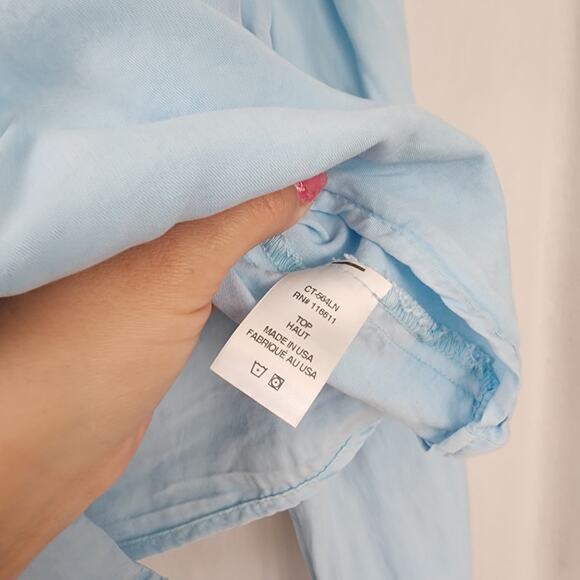 Anthropologie Amadi puff sleeve blouse L tencel Romantic Bohemian Blue Peasant - Picture 10 of 13